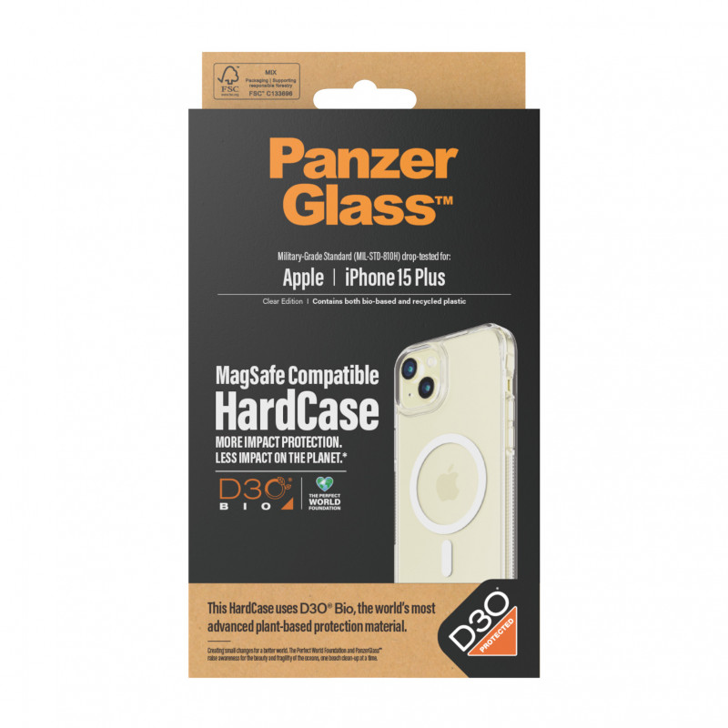 Гръб PanzerGlass за Apple iPhone 15 Plus, Hardcase с D3O, MagSafe, Прозрачен