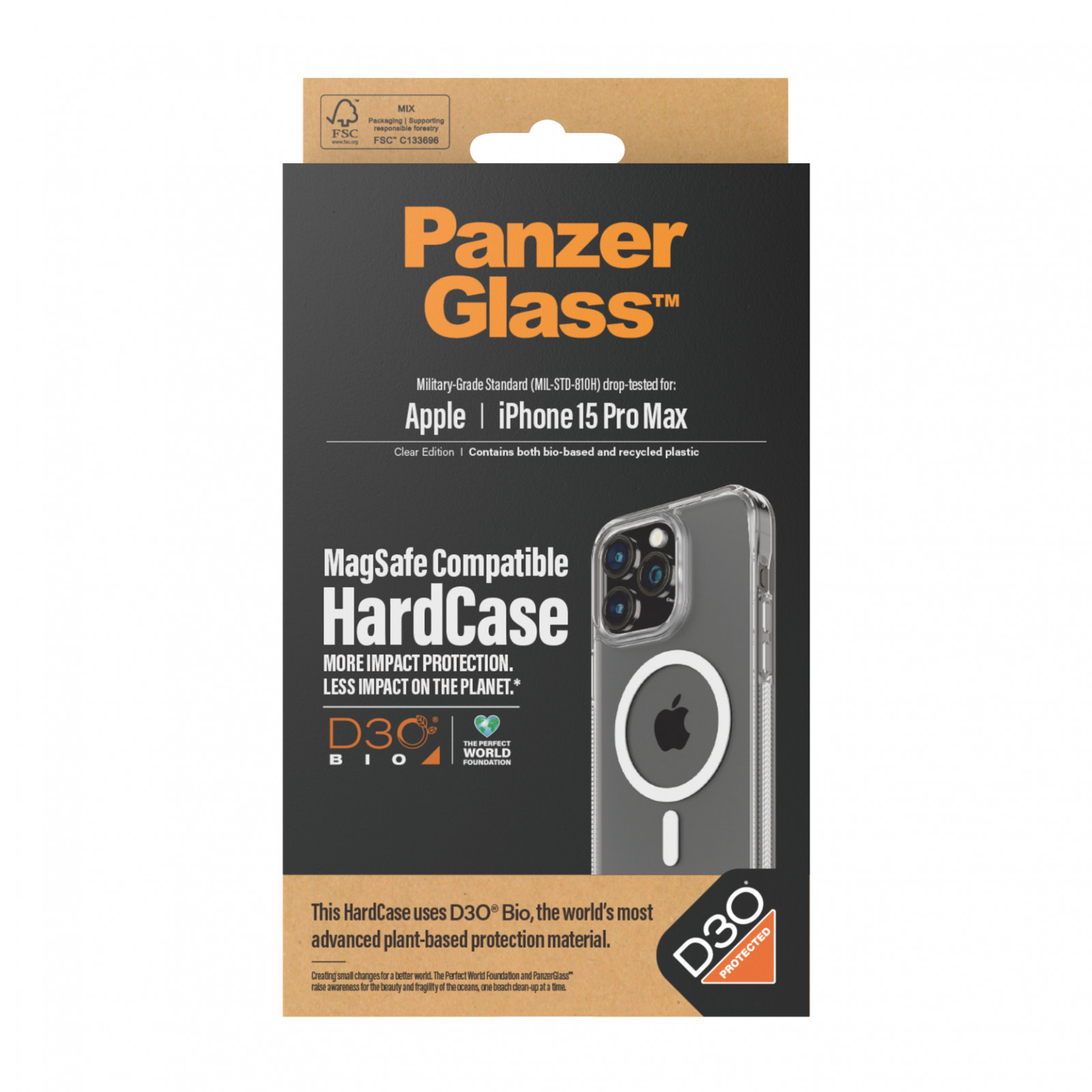 Гръб PanzerGlass за Apple iPhone 15 Pro Max HardCase MagSafe D3O - Прозрачен