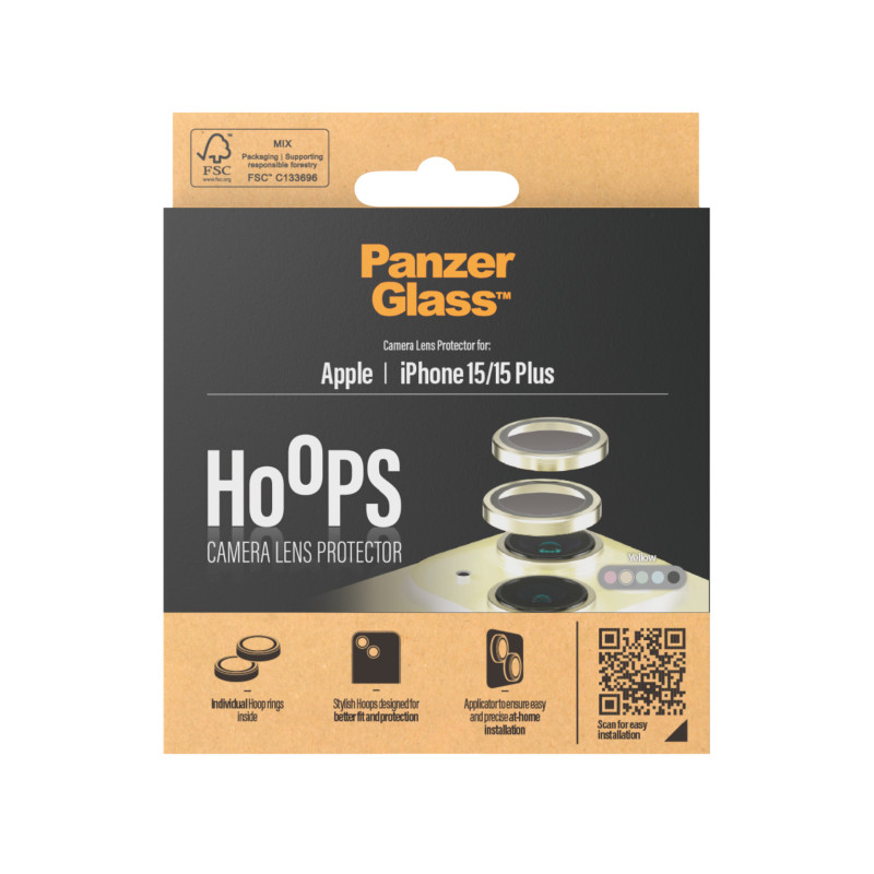 Стъклен протектор за камера PanzerGlass за Apple iPhone 15, 15 Plus, Hoops, PicturePerfect, Rings, Жълт