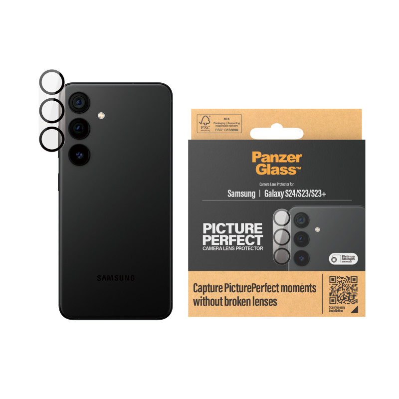 Стъклен протектор PanzerGlass за камера, за Samsung Galaxy S24, S23, S23+,  PicturePerfect Plate, Черен