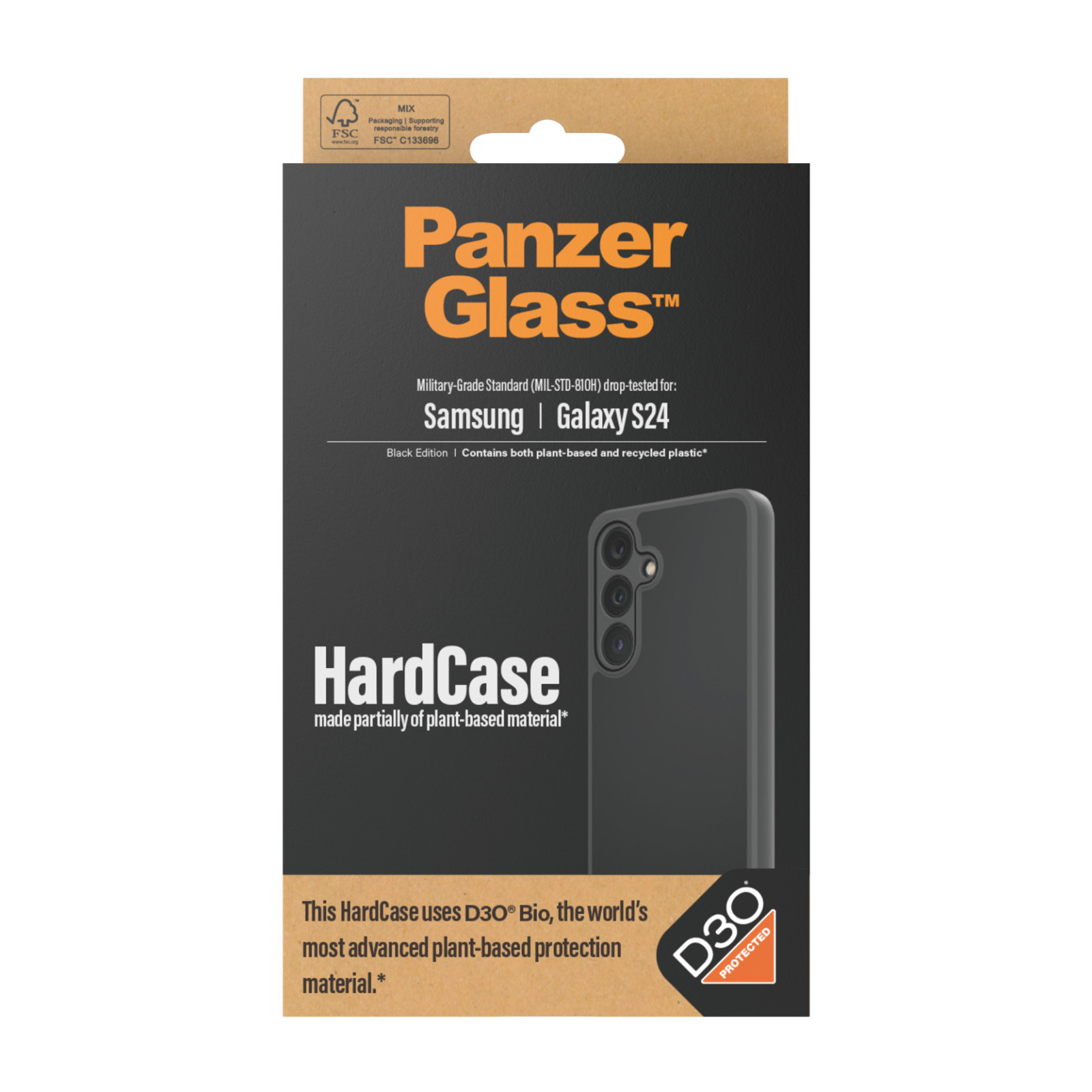 Гръб PanzerGlass за Samsung Galaxy S24, Hardcase, D3O, Черен