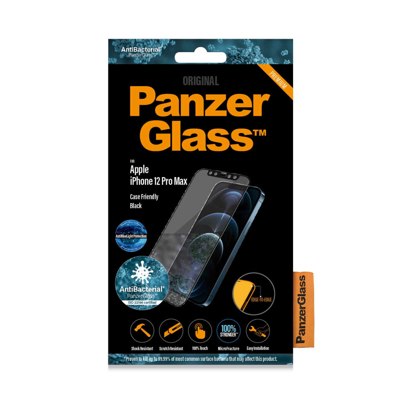 Стъклен протектор PanzerGlass за Apple Iphone 12 Pro Max 6.7 Anti-Bluelight, CaseFriendly, Antibacterial - Черен