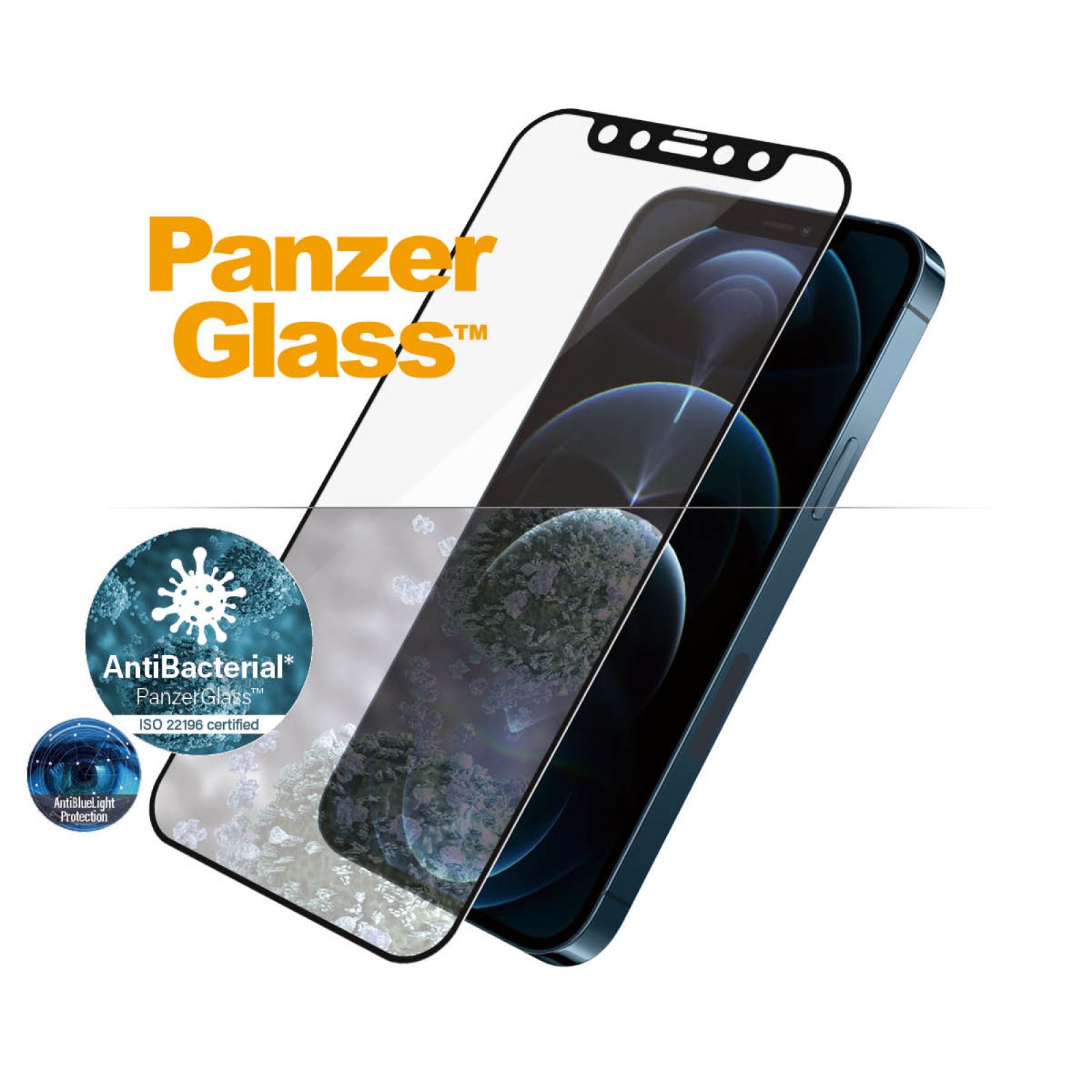 Стъклен протектор PanzerGlass за Apple Iphone 12 Pro Max 6.7 Anti-Bluelight, CaseFriendly, Antibacterial - Черен