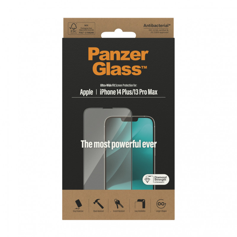 Стъклен протектор PanzerGlass за Apple Iphone 14 Plus/ 13 Pro Max, UWF, Antibacterial - Черен