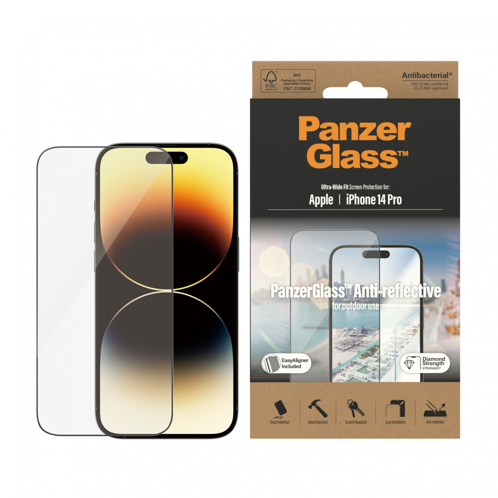 Стъклен протектор PanzerGlass Apple iPhone 14 Pro UWF Anti-Reflective AB w. Applicator, Черен