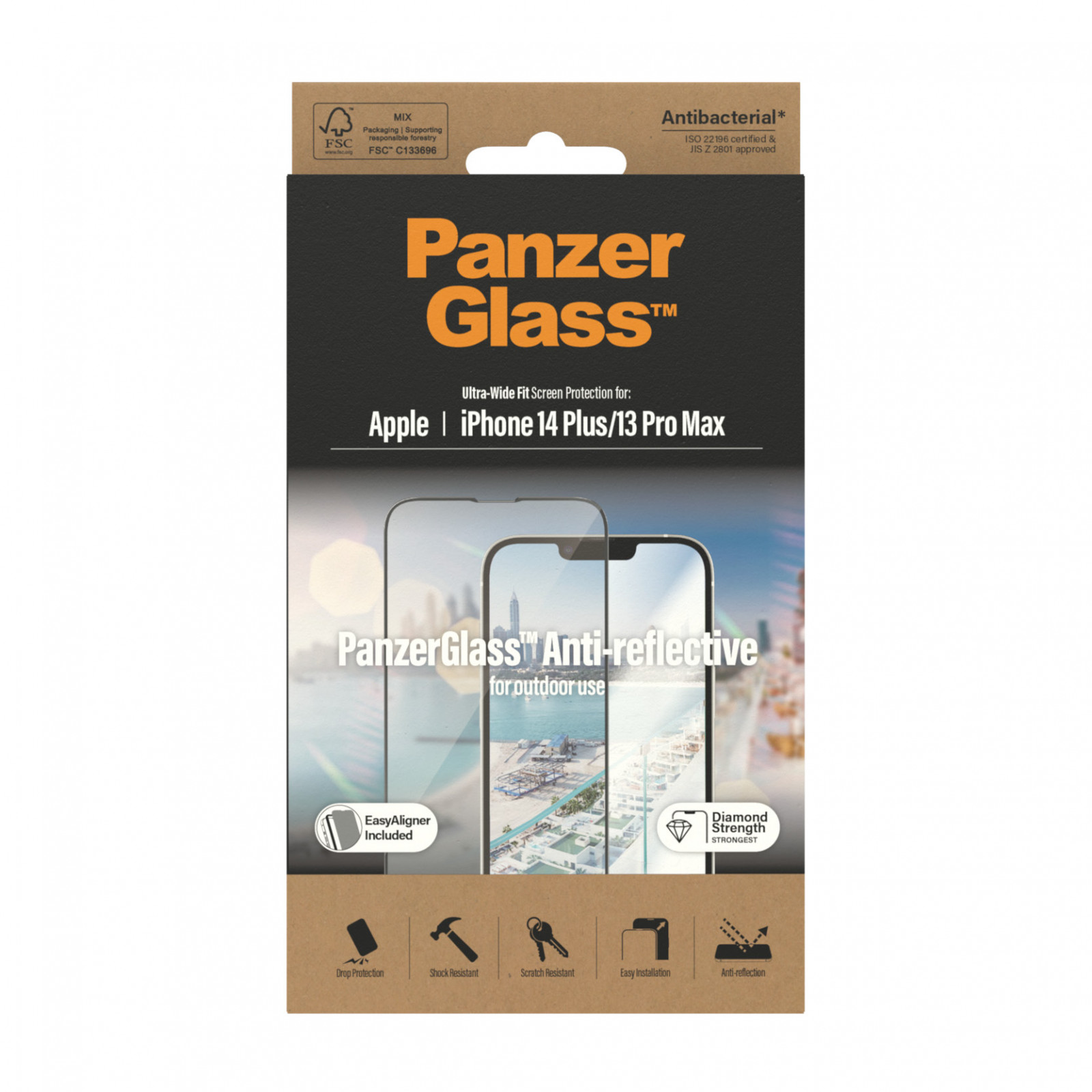 Стъклен протектор PanzerGlass Apple iPhone 14 Plus, 13 pro Max UWF Anti-Reflective AB w. Applicator, Черен