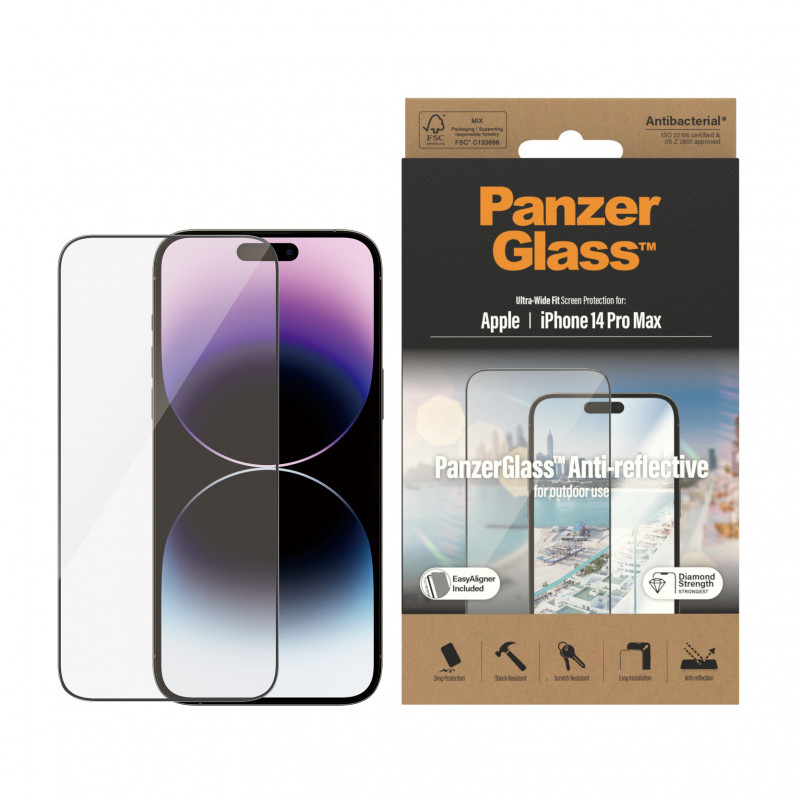 Стъклен протектор PanzerGlass Apple iPhone 14 Pro Max UWF Anti-Reflective AB w. Applicator, Черен