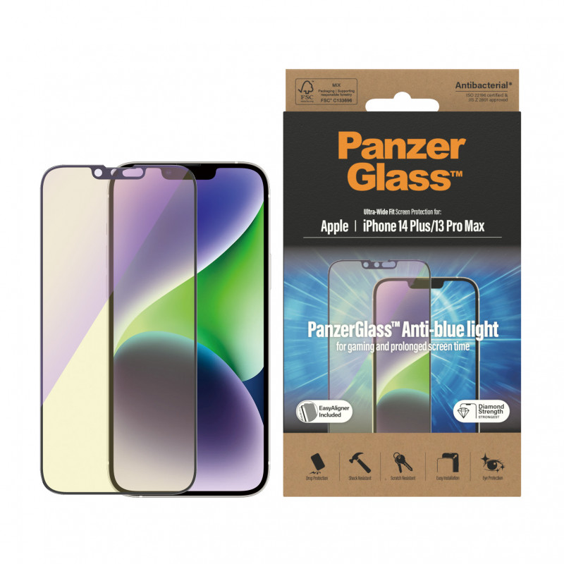 Стъклен протектор PanzerGlass за Apple Iphone 14 Plus, 13 Pro Max  Anti-Bluelight, CaseFriendly, Antibacterial, Черен