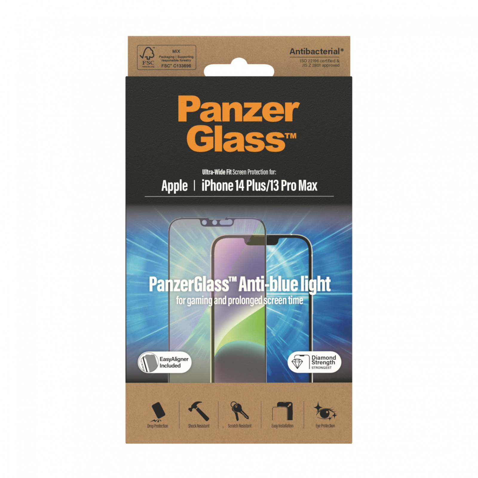 Стъклен протектор PanzerGlass за Apple Iphone 14 Plus, 13 Pro Max  Anti-Bluelight, CaseFriendly, Antibacterial, Черен