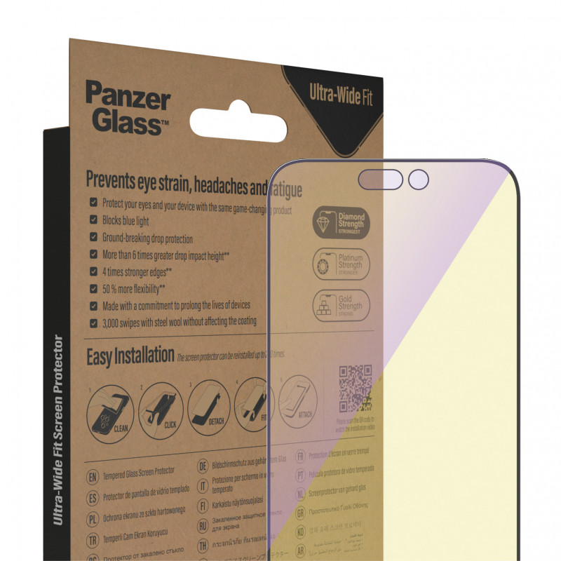 Стъклен протектор PanzerGlass за Apple Iphone 14 Pro Max  Anti-Bluelight, CaseFriendly, Antibacterial, Черен