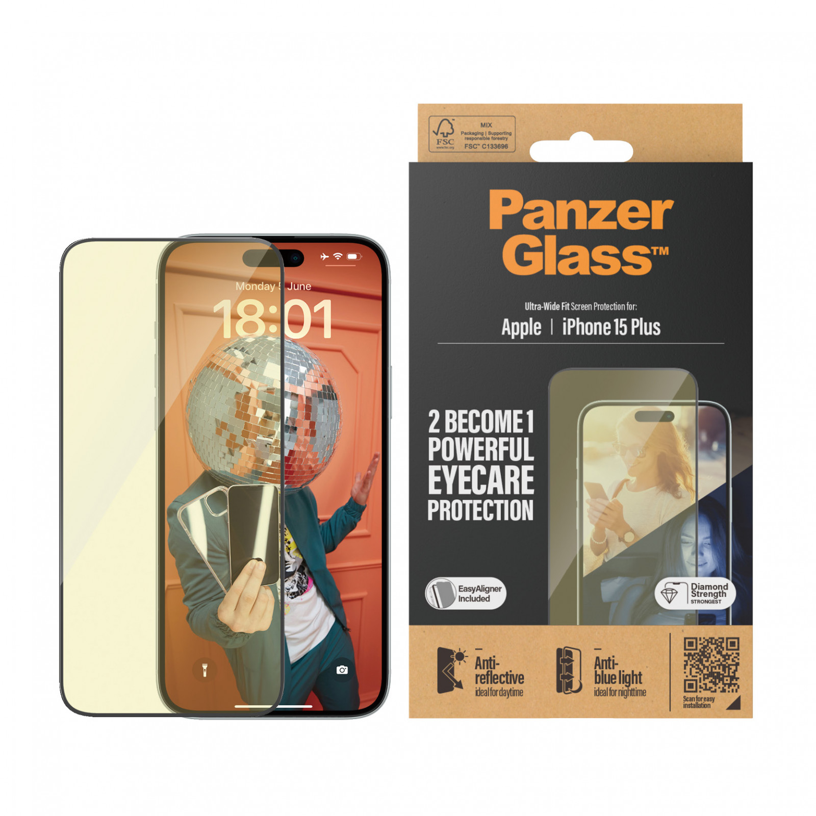 Стъклен протектор PanzerGlass за Apple iPhone 15 Plus AntiR / AntiBL UWF wA