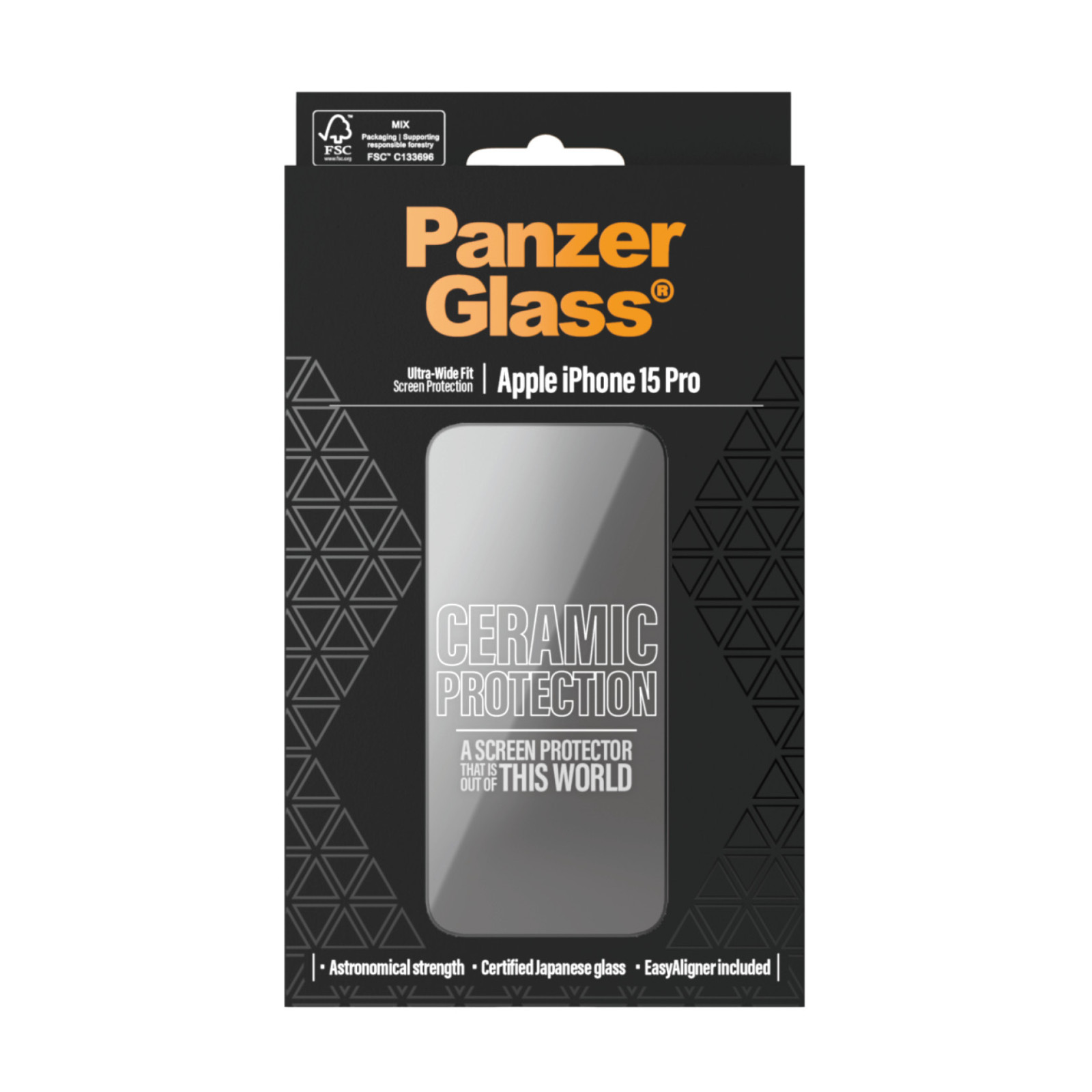 Стъклен протектор PanzerGlass за iPhone 15 Pro, Ceramic Protection, UWF, Черен