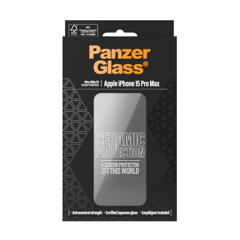 Стъклен протектор PanzerGlass за  iPhone 15 Pro Max, Ceramic Protection, UWF, Черен