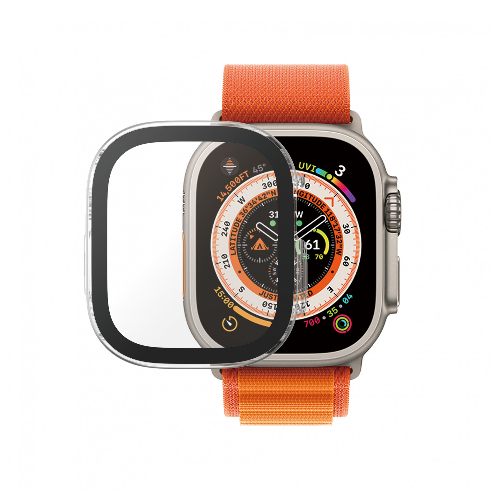 Стъклен протектор за часовник със силиконова рамка PanzerGlass за Apple watch Ultra, 49mm, AntiBacteria - Прозрачна рамка