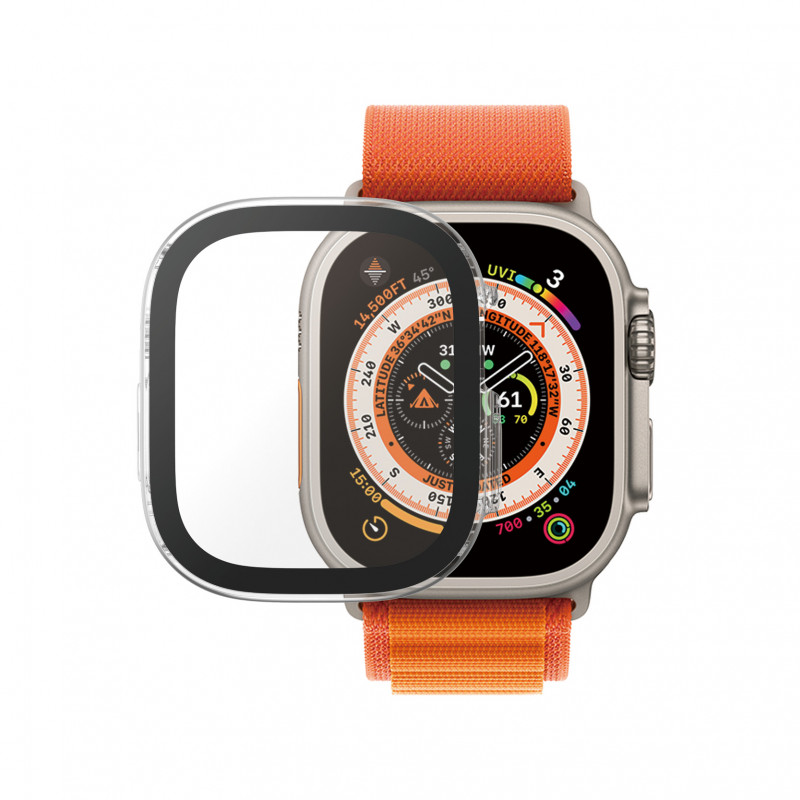 Стъклен протектор за часовник със силиконова рамка PanzerGlass за Apple watch Ultra, 49mm, AntiBacteria - Прозрачна рамка