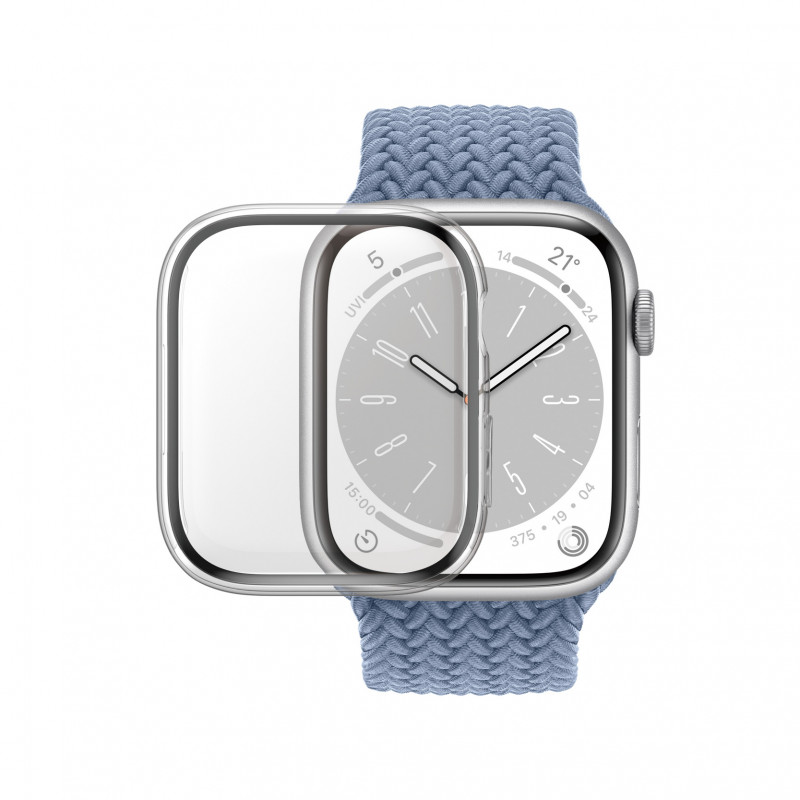 Стъклен протектор за часовник със силиконова рамка PanzerGlass за Apple watch Series 8 / Series 7, Series 9, 41 mm, D3O Bio - Прозрачна рамка,