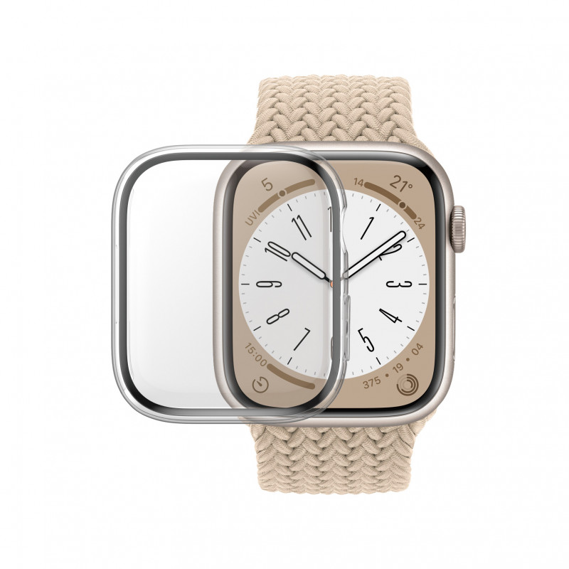 Стъклен протектор за часовник със силиконова рамка PanzerGlass за Apple watch Series 8 / Series 7, Series 9, 45 mm, D3O Bio - Прозрачна рамка,
