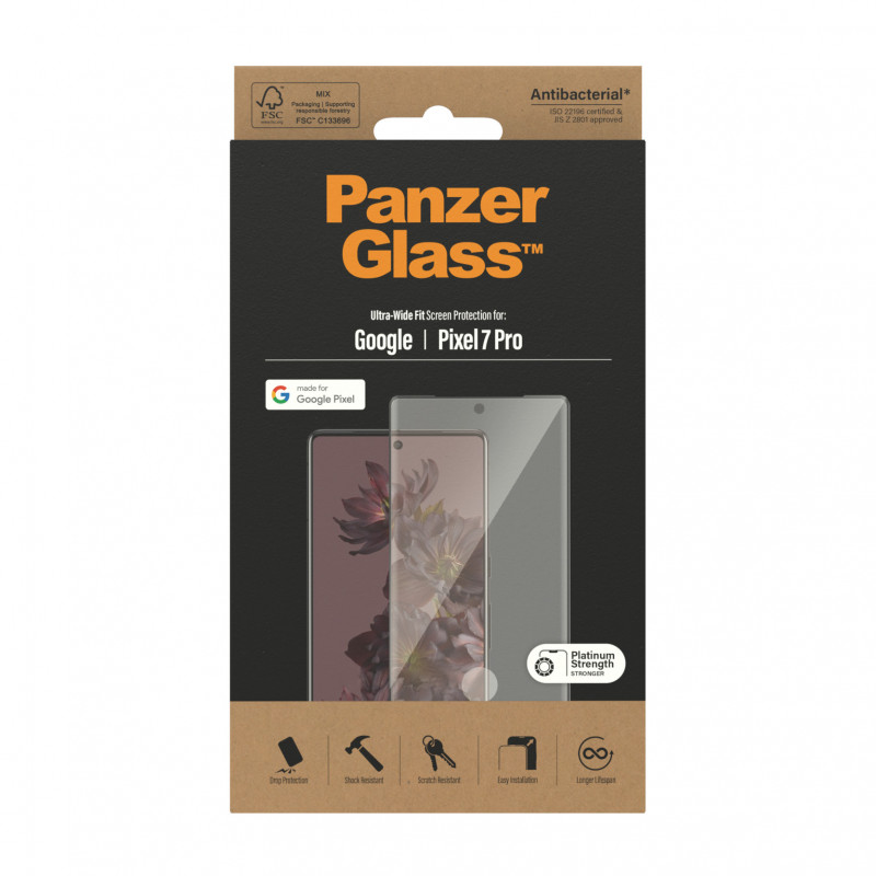 Стъклен протектор PanzerGlass за Google Pixel 7 Pro FP, UWF, Antibacterial - Черен
