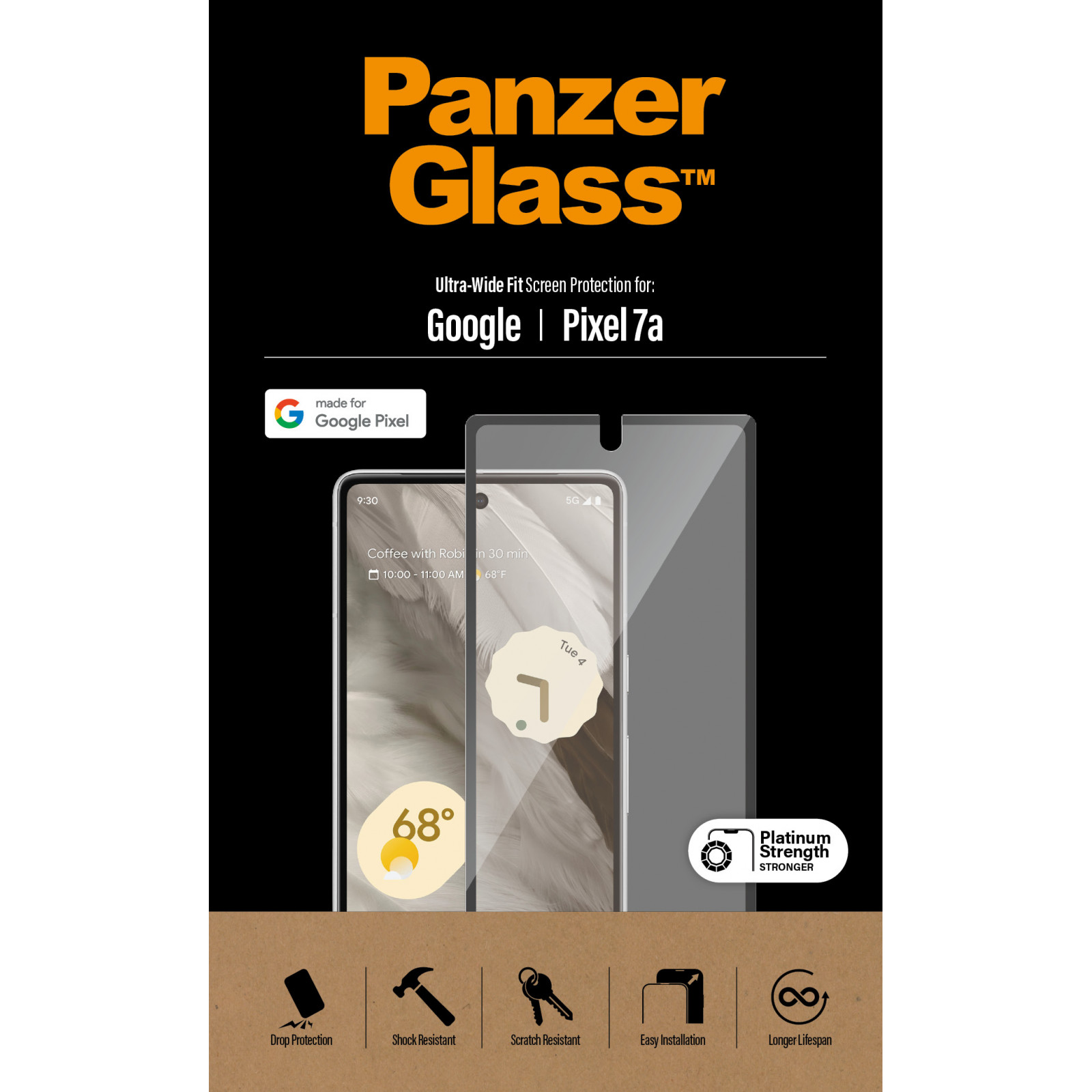 Стъклен протектор PanzerGlass за Google Pixel 7a, UWF, Antibacterial - Черен