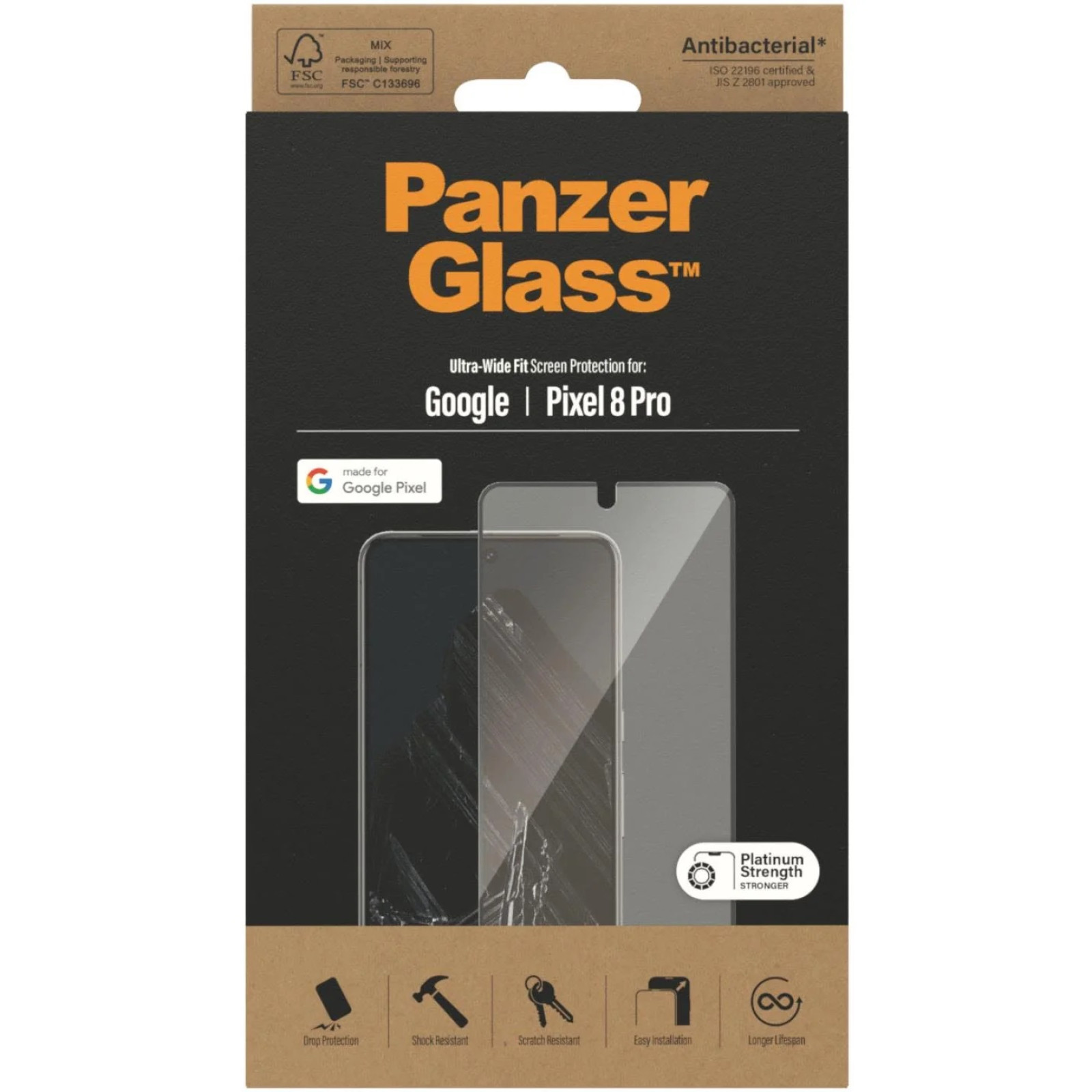 Стъклен протектор PanzerGlass за Google Pixel 8 Pro, UWF, Antibacterial - Черен