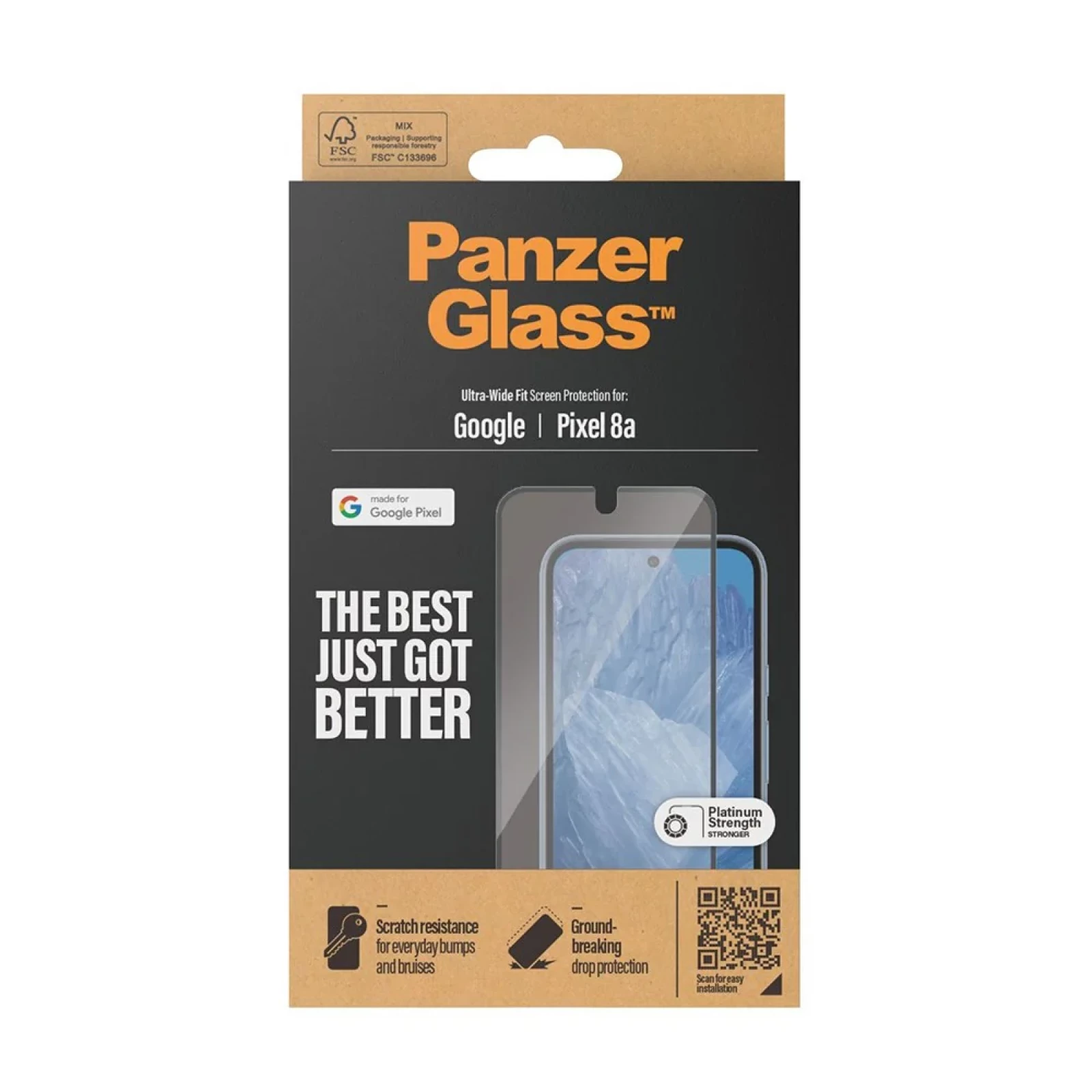 Стъклен протектор PanzerGlass за Google Pixel 8a, UWF, Antibacterial - Черен