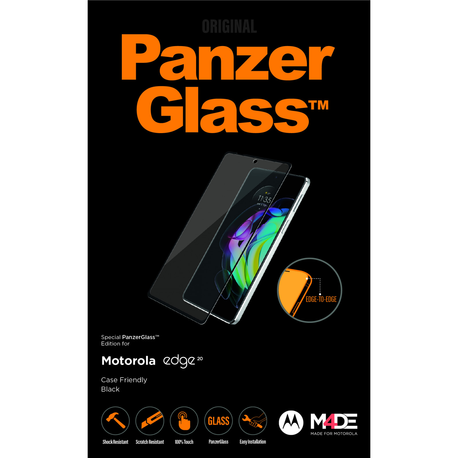 Стъклен протектор PanzerGlass за Motorola Moto Edge 20 CaseFriendly - Черен