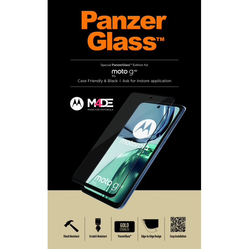 Стъклен протектор PanzerGlass за Motorola Moto G62 5G CaseFrienfly - Черно