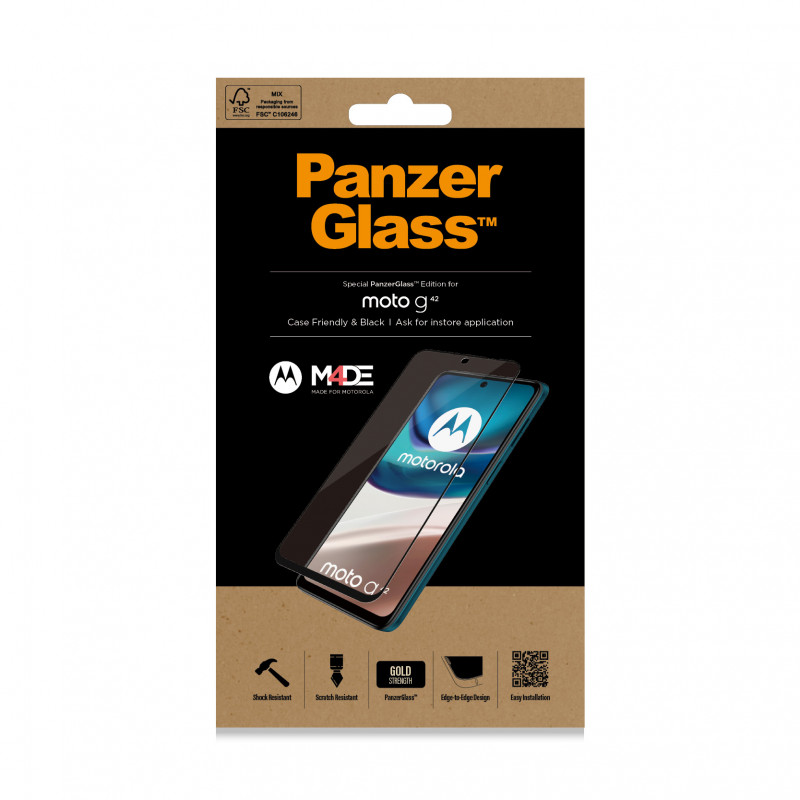 Стъклен протектор PanzerGlass за Motorola Moto G42 CaseFriendly - Черен