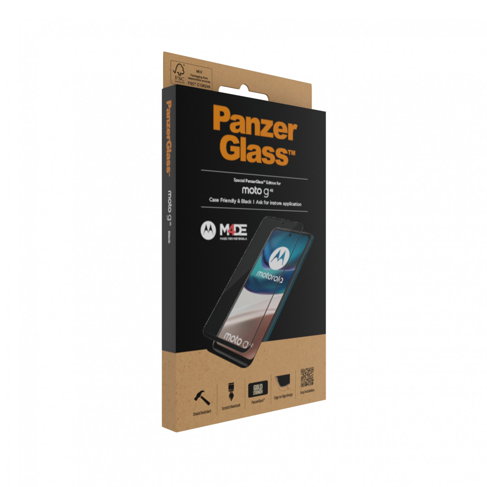Стъклен протектор PanzerGlass за Motorola Moto G42 CaseFriendly - Черен