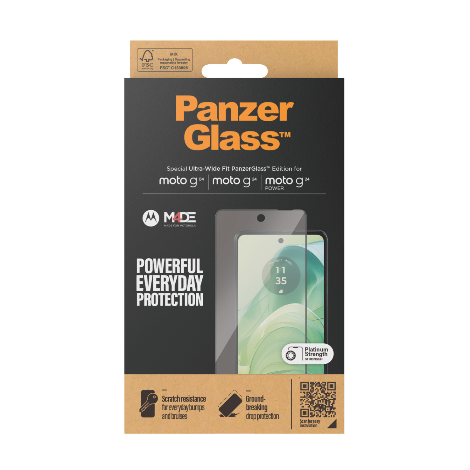 Стъклен протектор PanzerGlass за Motorola Moto G04, G24, G24 Power, UWF, Черен
