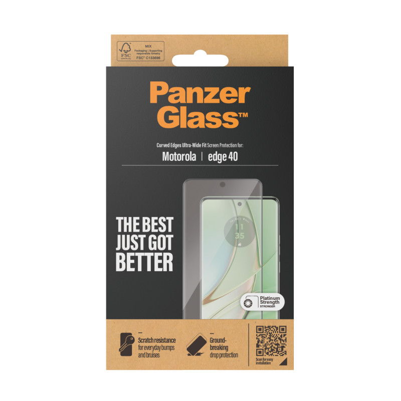 Стъклен протектор PanzerGlass за Motorola Moto Edge 40, UWF, Черен