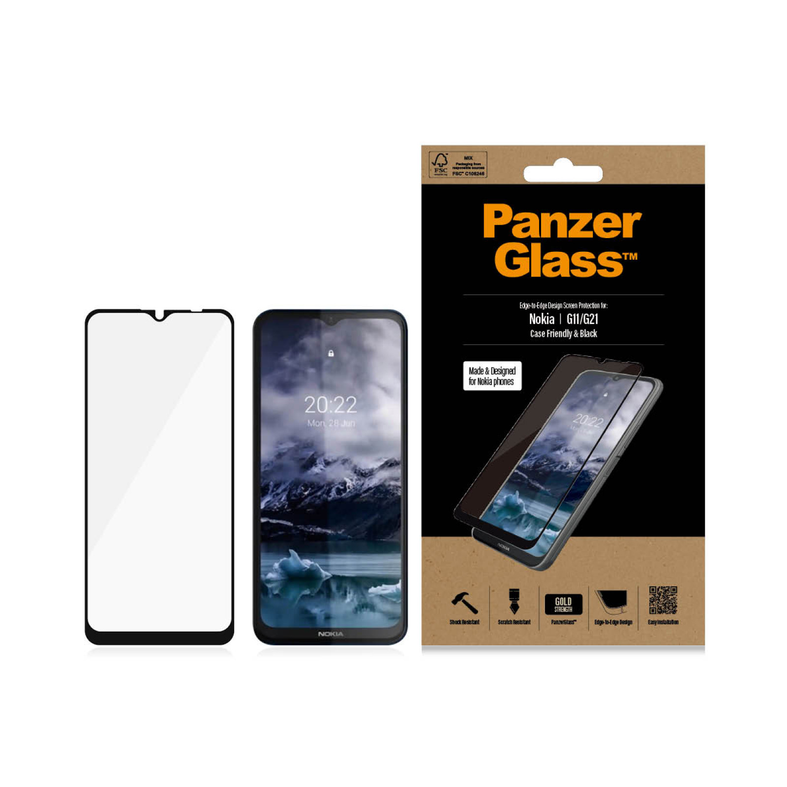 Стъклен протектор PanzerGlass за Nokia G11/G21 CaseFriendly - Черен