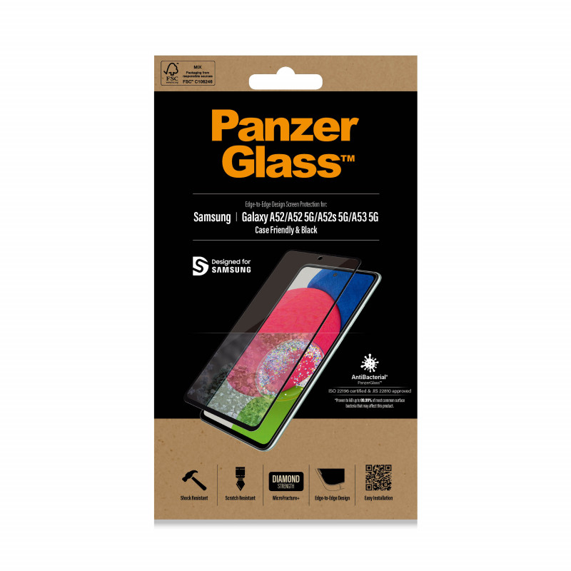 Стъклен протектор PanzerGlass за Samsung A52/A52 5G/A52s/A53 5G, Case Friendly - Черен