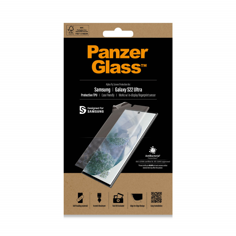 Фолио TPU PanzerGlass за Samsung Galaxy S22 Ultra FingerPrint, CaseFriendly, AntiBacterial - Черен