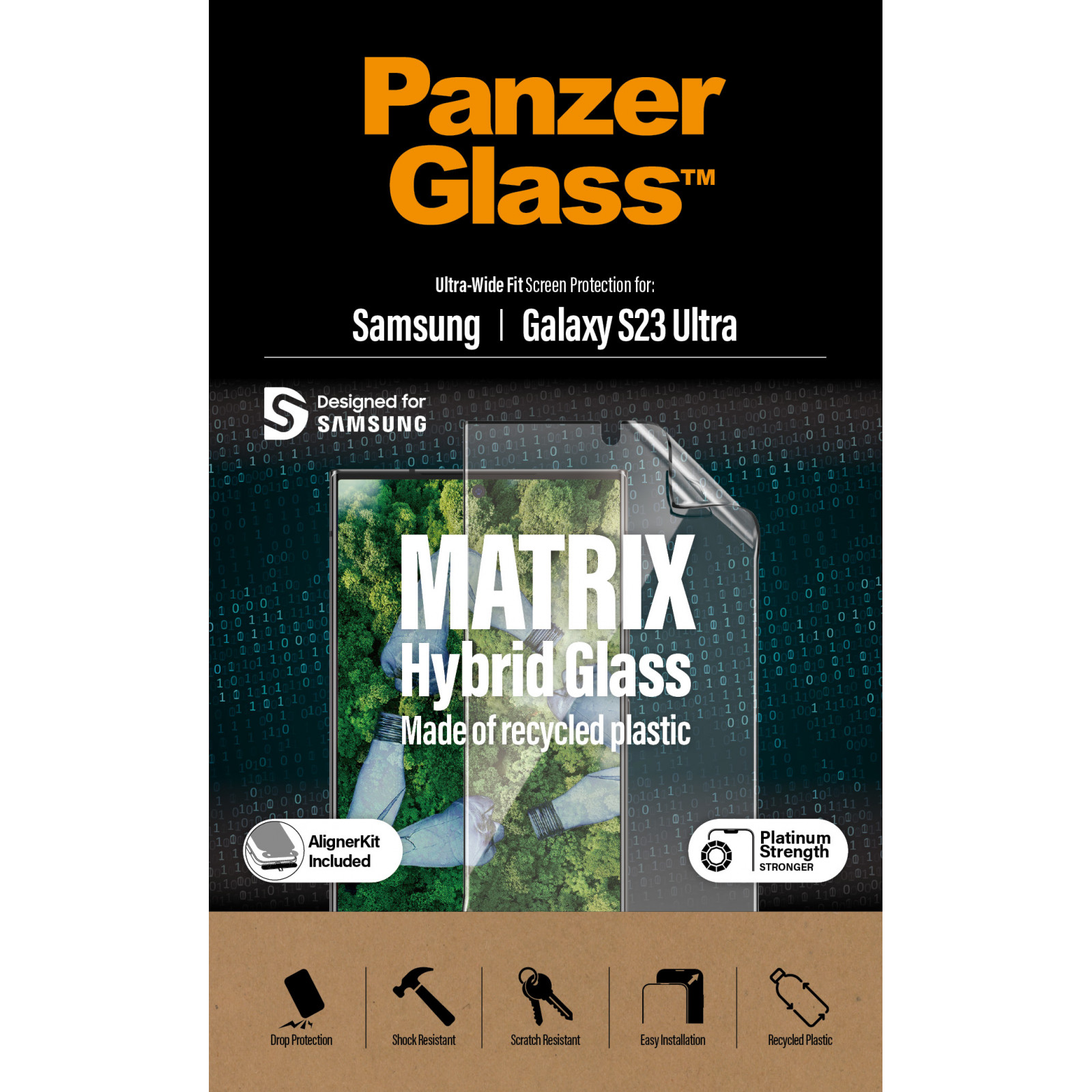 Защитно фолио  PanzerGlass Matrix Hybrid за Samsung Galaxy S23 Ultra FingerPrint, CaseFriendly, AntiBacterial - Черен