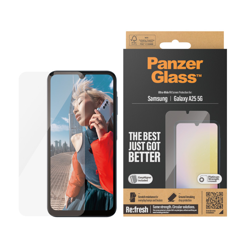 Стъклен протектор PanzerGlass за Samsung Galaxy A25 5G, Recycled, UWF, Черен