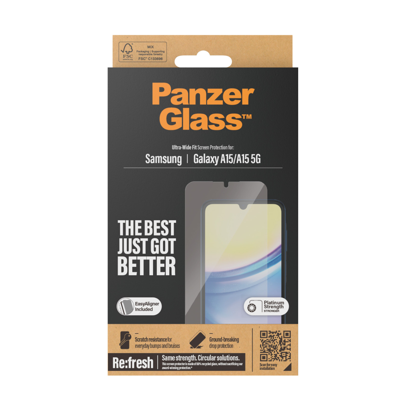 Стъклен протектор PanzerGlass за Samsung Galaxy A15, A15 5G, Recycled, UWF, Черен