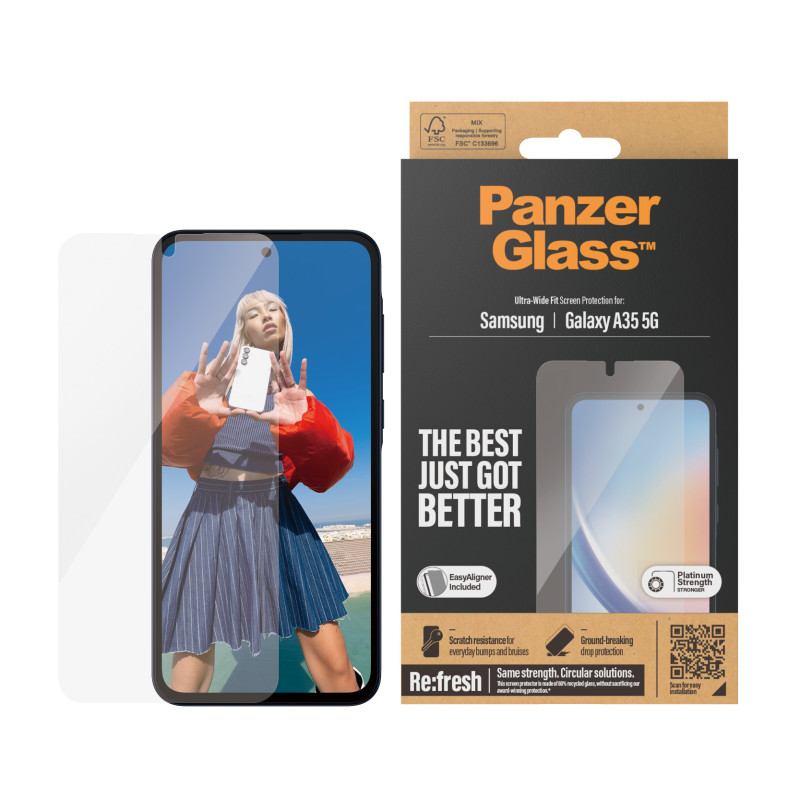 Стъклен протектор PanzerGlass за Samsung Galaxy A35 5G, Recycled, UWF, Черен
