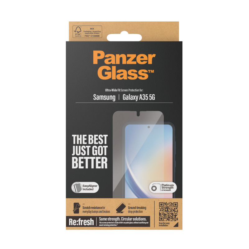 Стъклен протектор PanzerGlass за Samsung Galaxy A35 5G, Recycled, UWF, Черен