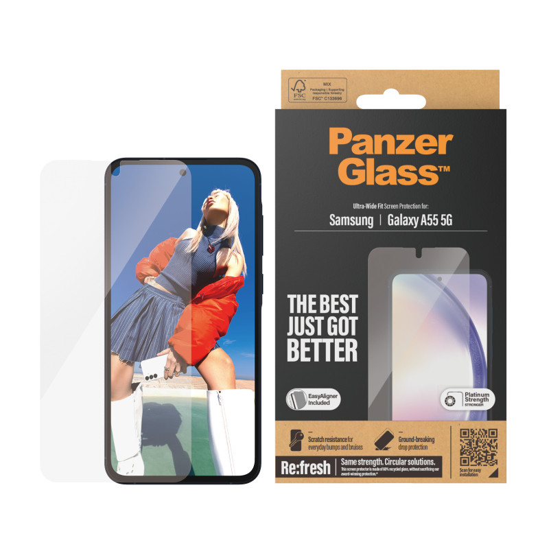 Стъклен протектор PanzerGlass за Samsung Galaxy A55 5G, Recycled, UWF, Черен