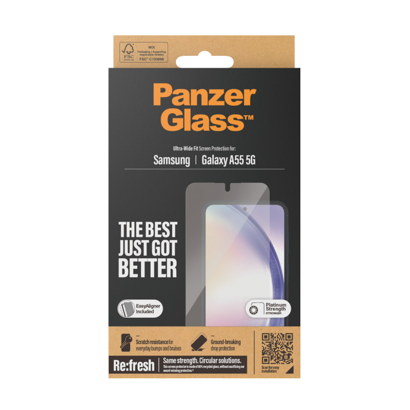 Стъклен протектор PanzerGlass за Samsung Galaxy A55 5G, Recycled, UWF, Черен