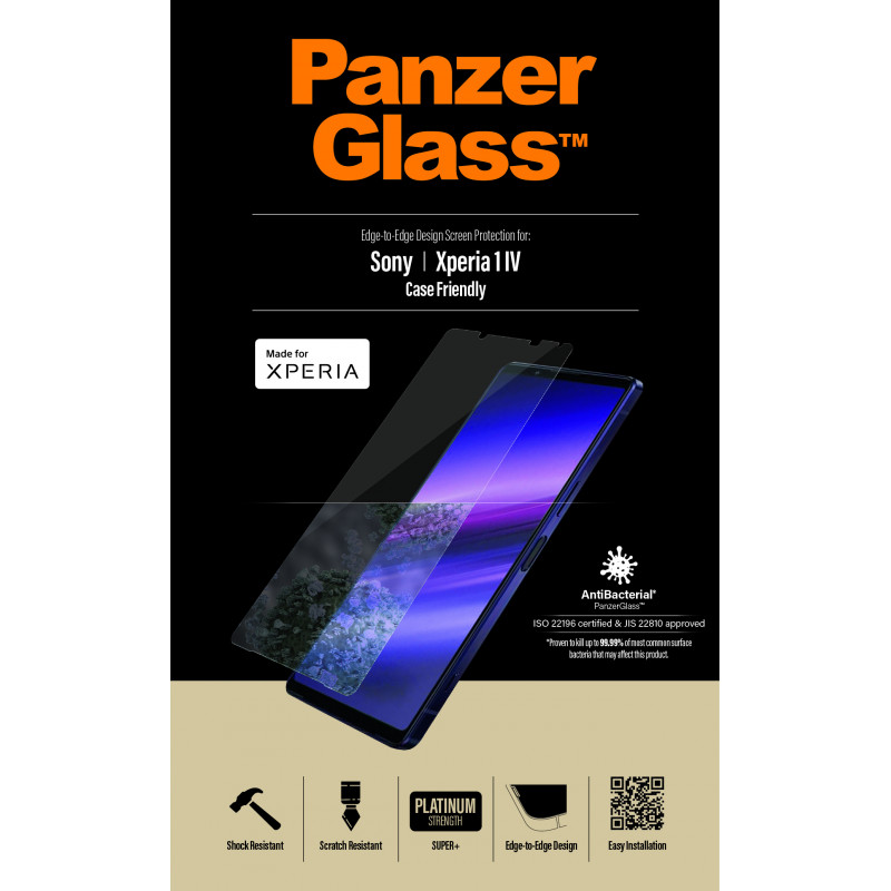 Стъклен протектор PanzerGlass за Sony Xperia 1 lV CaseFriendly, AntiBacterial - Черно