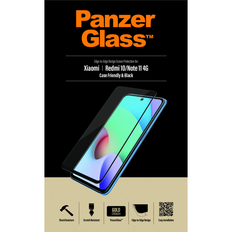 Стъклен протектор PanzerGlass за Xiaomi Redmi 10,Redmi 10 2022, Redmi Note 11 4G, CaseFriendly - Черно