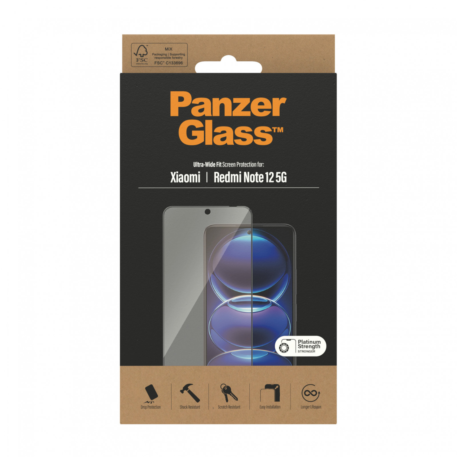 Стъклен протектор PanzerGlass за Xiaomi Redmi Note 12 5G, 4G / Poco X5 , UWF - Черен