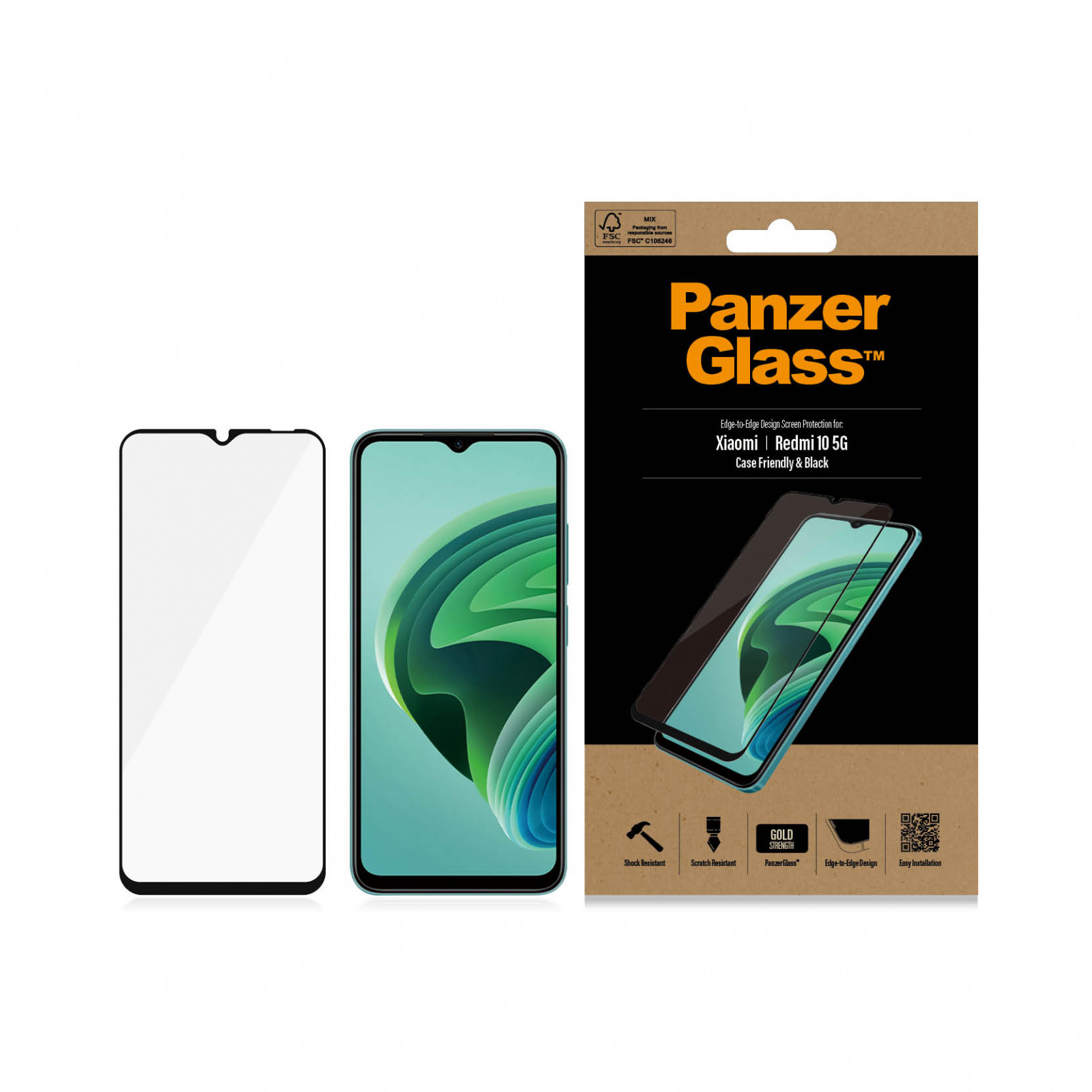 Стъклен протектор PanzerGlass за Xiaomi Redmi 10 5G , CaseFriendly - Черно