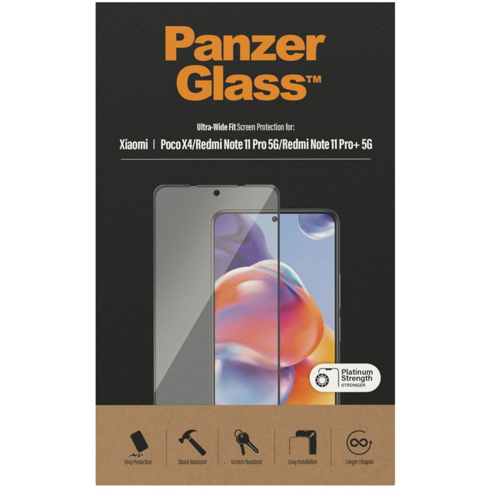 Стъклен протектор PanzerGlass за Xiaomi Redmi Note 11 Pro/ Note 11 Pro Plus / Poco X4 Ultra Wide Fit - Черен