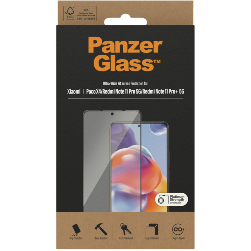Стъклен протектор PanzerGlass за Xiaomi Redmi Note 11 Pro/ Note 11 Pro Plus / Poco X4 Ultra Wide Fit - Черен