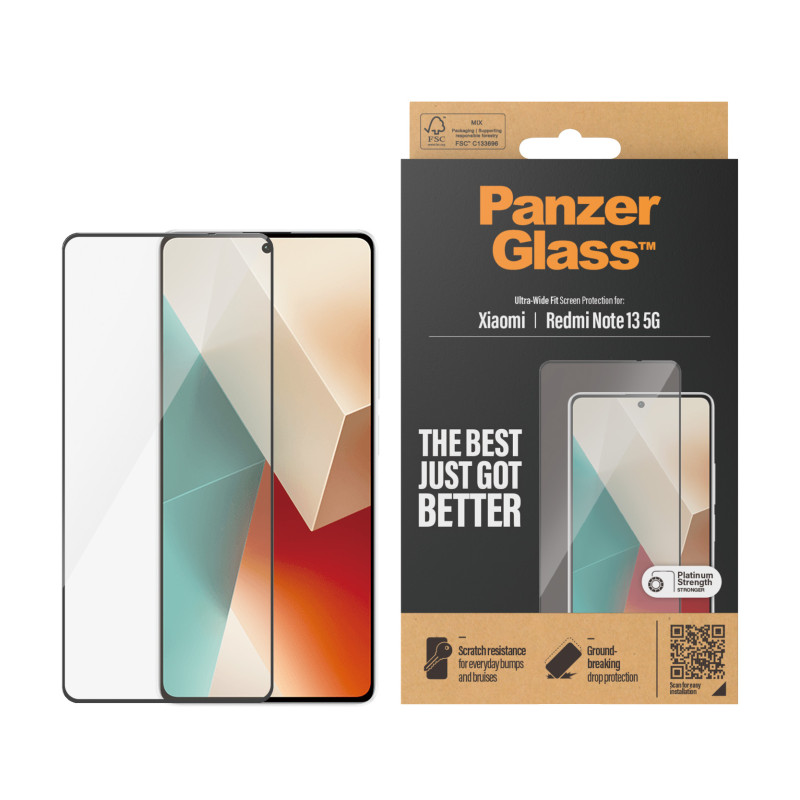 Стъклен протектор PanzerGlass за Xiaomi Redmi Note 13 5G, Redmi Note 13 Pro 4G, UWF, Черен