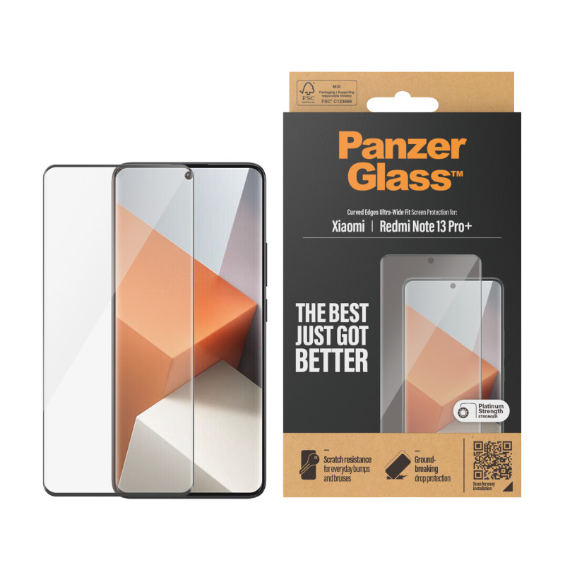 Стъклен протектор PanzerGlass за Xiaomi Redmi Note 13 Pro Plus 5G, UWF, Черен