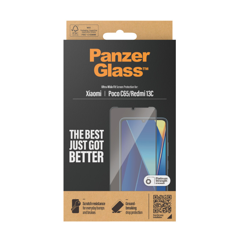 Стъклен протекто PanzerGlass за Xiaomi Redmi 13C, Poco C65, UWF, Черен